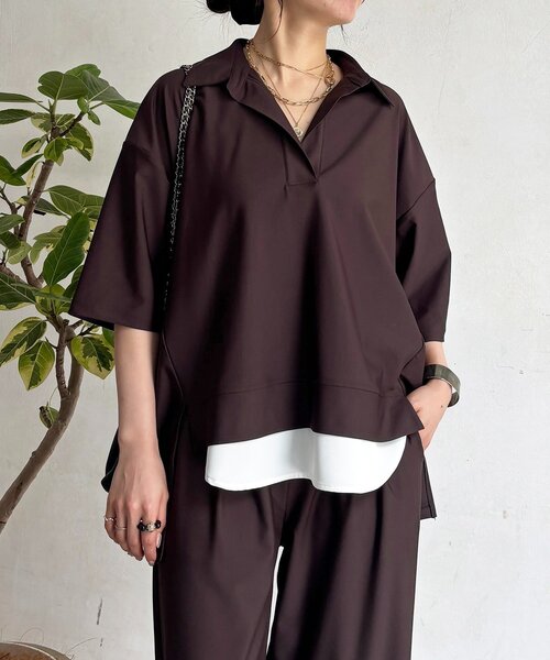 un dix cors（アンディコール）の「スキッパーシャツ×パンツセットアップ（つなぎ/オールインワン・レディース・ブラウン/ブラック/ライトベージュ・FREE）」の19枚目の写真