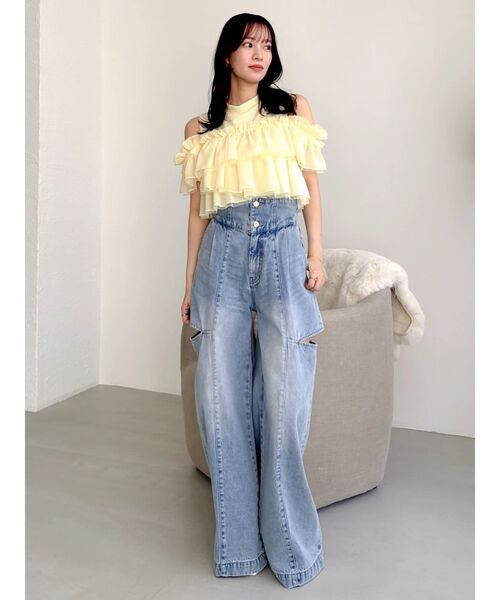 dazzlin(ダズリン)の「ハイウエスト2wayワイドデニムパンツ(デニムパンツ・レディース・インディゴブルー/ブルー・MEDIUM/SMALL)」の10枚目の写真