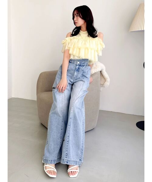 dazzlin(ダズリン)の「ハイウエスト2wayワイドデニムパンツ(デニムパンツ・レディース・インディゴブルー/ブルー・MEDIUM/SMALL)」の12枚目の写真