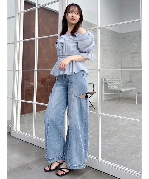 dazzlin(ダズリン)の「ハイウエスト2wayワイドデニムパンツ(デニムパンツ・レディース・インディゴブルー/ブルー・MEDIUM/SMALL)」の14枚目の写真