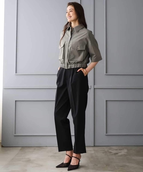 MICHEL KLEIN（ミッシェル・クラン）の「[リラックスボトム]テーパードパンツ（スラックス・レディース・ブラウン/ブラック・38）」の3枚目の写真