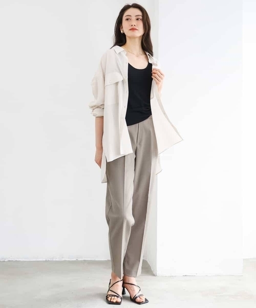 MICHEL KLEIN（ミッシェル・クラン）の「[リラックスボトム]テーパードパンツ（スラックス・レディース・ブラウン/ブラック・38）」の12枚目の写真