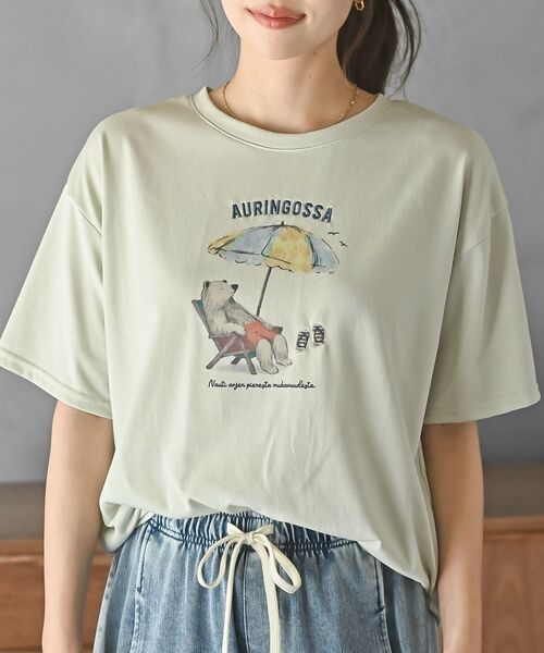 rps(アールピーエス)の「FeelCoolバカンスTシャツ(Tシャツ/カットソー・レディース・グレイッシュブルー/ミント/オフホワイト・フリー)」の3枚目の写真