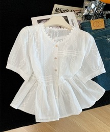 刺繍レースペプラムブラウス