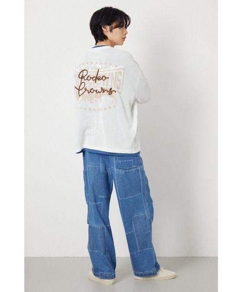 RODEO CROWNS WIDE BOWL(ロデオクラウンズワイドボウル)の「ロープロゴニットトッパー(カーディガン/ボレロ・メンズ・マスタード/ブラック/グレー×ホワイト/オフホワイト・FREE)」の15枚目の写真