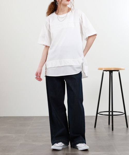 EGLANTINE(エグランティーヌ)の「EGLANTINE 接触冷感 メッシュ切り替え半袖カットソー(Tシャツ/カットソー・レディース・シルバーグレー/オフホワイト/ブラック・38)」の8枚目の写真