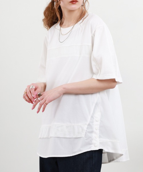 EGLANTINE(エグランティーヌ)の「EGLANTINE 接触冷感 メッシュ切り替え半袖カットソー(Tシャツ/カットソー・レディース・シルバーグレー/オフホワイト/ブラック・38)」の6枚目の写真