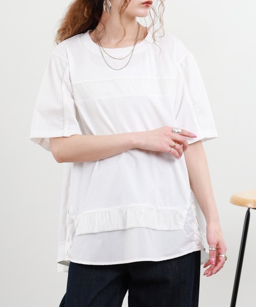 EGLANTINE(エグランティーヌ)の「EGLANTINE 接触冷感 メッシュ切り替え半袖カットソー(Tシャツ/カットソー・レディース・シルバーグレー/オフホワイト/ブラック・38)」の7枚目の写真