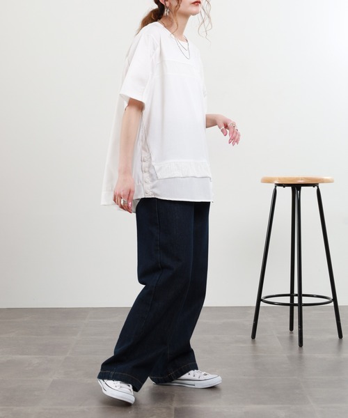 EGLANTINE(エグランティーヌ)の「EGLANTINE 接触冷感 メッシュ切り替え半袖カットソー(Tシャツ/カットソー・レディース・シルバーグレー/オフホワイト/ブラック・38)」の9枚目の写真