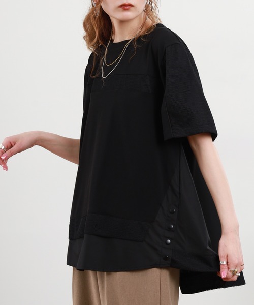EGLANTINE(エグランティーヌ)の「EGLANTINE 接触冷感 メッシュ切り替え半袖カットソー(Tシャツ/カットソー・レディース・シルバーグレー/オフホワイト/ブラック・38)」の11枚目の写真
