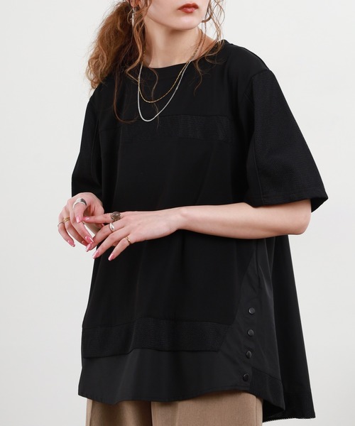 EGLANTINE(エグランティーヌ)の「EGLANTINE 接触冷感 メッシュ切り替え半袖カットソー(Tシャツ/カットソー・レディース・シルバーグレー/オフホワイト/ブラック・38)」の12枚目の写真