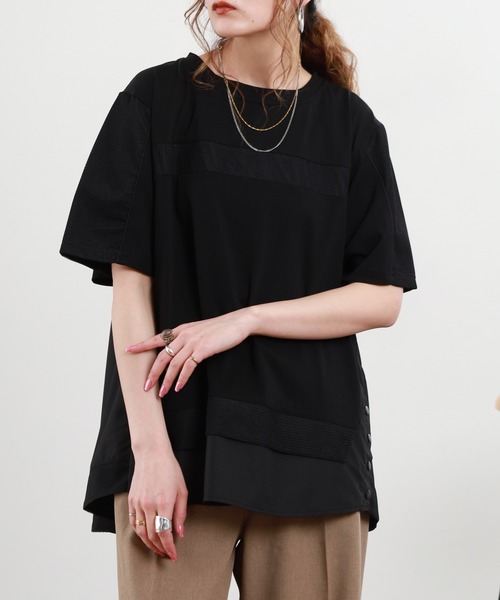 EGLANTINE(エグランティーヌ)の「EGLANTINE 接触冷感 メッシュ切り替え半袖カットソー(Tシャツ/カットソー・レディース・シルバーグレー/オフホワイト/ブラック・38)」の13枚目の写真
