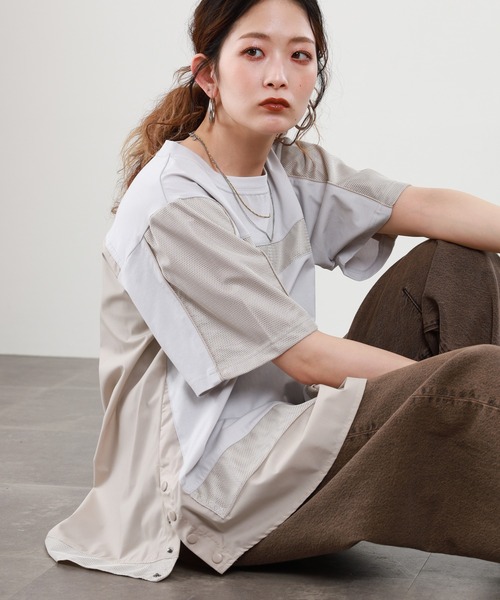 EGLANTINE(エグランティーヌ)の「EGLANTINE 接触冷感 メッシュ切り替え半袖カットソー(Tシャツ/カットソー・レディース・シルバーグレー/オフホワイト/ブラック・38)」の16枚目の写真
