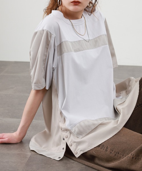EGLANTINE(エグランティーヌ)の「EGLANTINE 接触冷感 メッシュ切り替え半袖カットソー(Tシャツ/カットソー・レディース・シルバーグレー/オフホワイト/ブラック・38)」の18枚目の写真
