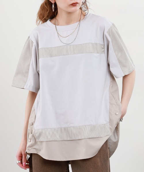 EGLANTINE(エグランティーヌ)の「EGLANTINE 接触冷感 メッシュ切り替え半袖カットソー(Tシャツ/カットソー・レディース・シルバーグレー/オフホワイト/ブラック・38)」の19枚目の写真