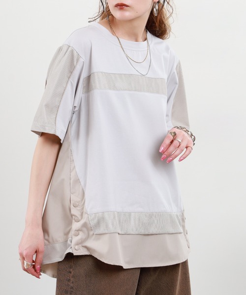 EGLANTINE(エグランティーヌ)の「EGLANTINE 接触冷感 メッシュ切り替え半袖カットソー(Tシャツ/カットソー・レディース・シルバーグレー/オフホワイト/ブラック・38)」の20枚目の写真
