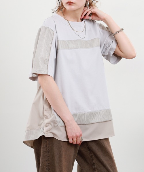 EGLANTINE(エグランティーヌ)の「EGLANTINE 接触冷感 メッシュ切り替え半袖カットソー(Tシャツ/カットソー・レディース・シルバーグレー/オフホワイト/ブラック・38)」の21枚目の写真