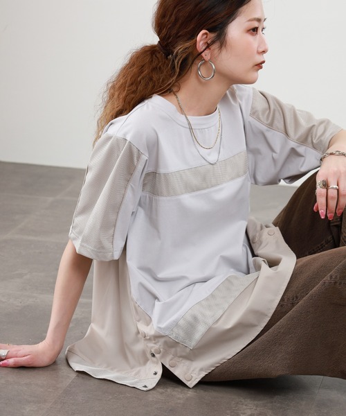 EGLANTINE(エグランティーヌ)の「EGLANTINE 接触冷感 メッシュ切り替え半袖カットソー(Tシャツ/カットソー・レディース・シルバーグレー/オフホワイト/ブラック・38)」の17枚目の写真