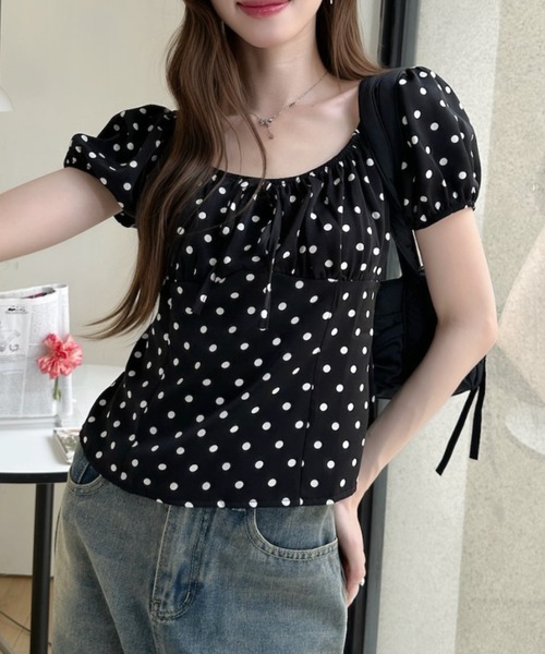 Ada.（エイダ）の「ドット柄 2WAY オフショルダー フロントリボン ギャザー ブラウス（シャツ/ブラウス・レディース・ホワイト/アイボリー/ブラック・FREE）」の18枚目の写真