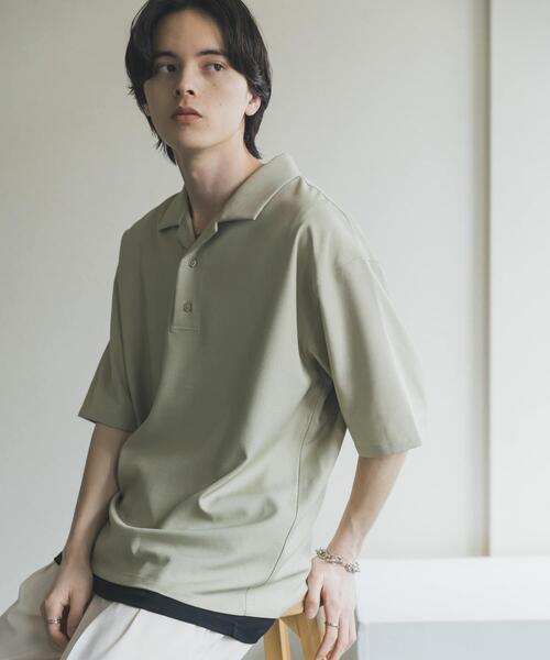 SENSE OF PLACE by URBAN RESEARCH(センスオブプレイスバイアーバンリサーチ)の「ハイツイストプルオーバーショートスリーブシャツ(シャツ/ブラウス・メンズ・チャコールグレー/ブルー/ライトベージュ・LARGE/MEDIUM)」の2枚目の写真