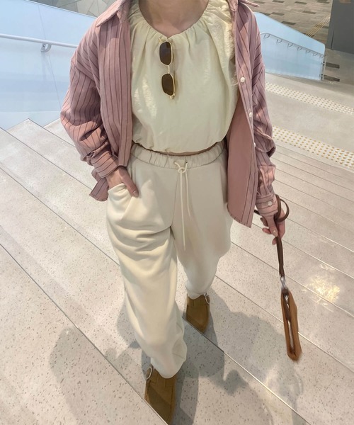 ISOOK(アイスー)の「ピーチスキンストライプシャツ(kiharu select) / 長袖 ブラウス オーバー ルーズ 青シャツ(シャツ/ブラウス・レディース・ライトブルー/ピンク・FREE)」の13枚目の写真