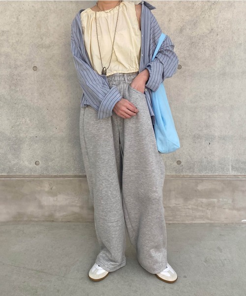ISOOK(アイスー)の「ピーチスキンストライプシャツ(kiharu select) / 長袖 ブラウス オーバー ルーズ 青シャツ(シャツ/ブラウス・レディース・ライトブルー/ピンク・FREE)」の5枚目の写真
