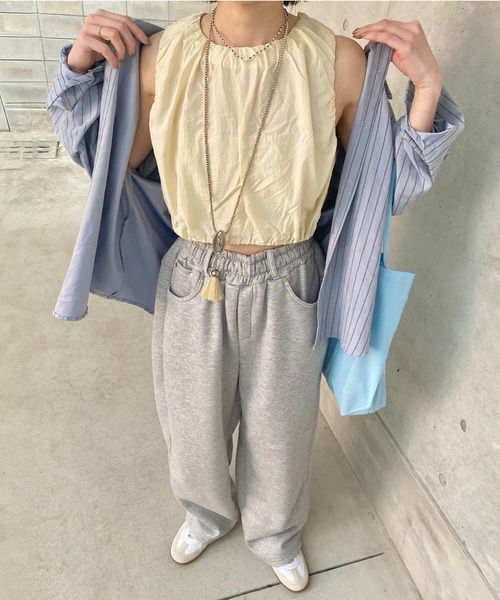 ISOOK(アイスー)の「ピーチスキンストライプシャツ(kiharu select) / 長袖 ブラウス オーバー ルーズ 青シャツ(シャツ/ブラウス・レディース・ライトブルー/ピンク・FREE)」の6枚目の写真