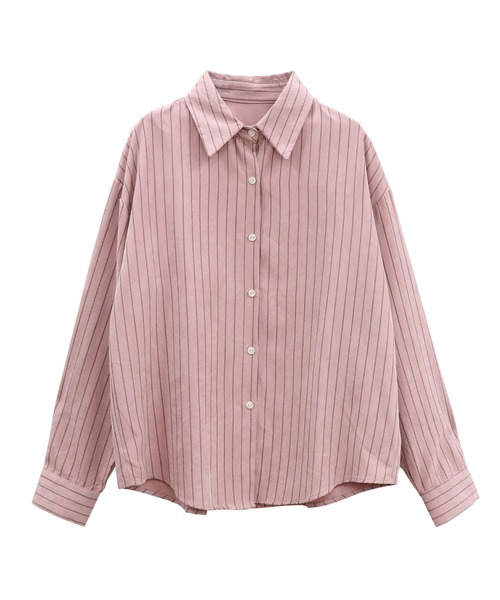 ISOOK(アイスー)の「ピーチスキンストライプシャツ(kiharu select) / 長袖 ブラウス オーバー ルーズ 青シャツ(シャツ/ブラウス・レディース・ライトブルー/ピンク・FREE)」の3枚目の写真