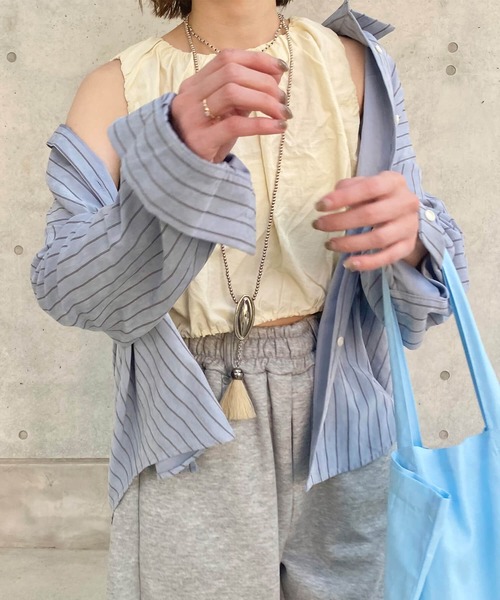 ISOOK(アイスー)の「ピーチスキンストライプシャツ(kiharu select) / 長袖 ブラウス オーバー ルーズ 青シャツ(シャツ/ブラウス・レディース・ライトブルー/ピンク・FREE)」の12枚目の写真