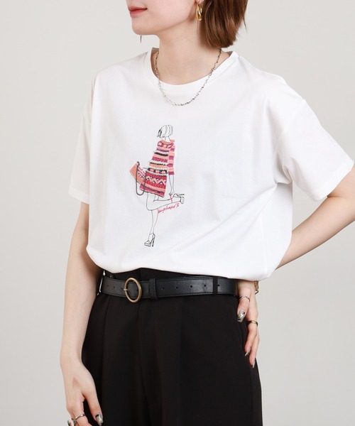 Anna Nicola(アンナニコラ)の「Anna Nicola モデルモチーフ半袖Tシャツ(Tシャツ/カットソー・レディース・サックスブルー/オフホワイト/ブラック・38)」の13枚目の写真
