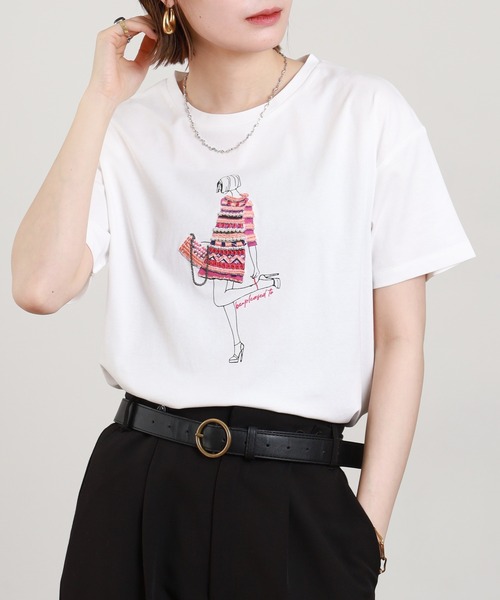 Anna Nicola(アンナニコラ)の「Anna Nicola モデルモチーフ半袖Tシャツ(Tシャツ/カットソー・レディース・サックスブルー/オフホワイト/ブラック・38)」の15枚目の写真