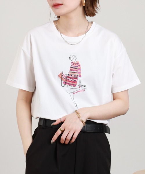 Anna Nicola(アンナニコラ)の「Anna Nicola モデルモチーフ半袖Tシャツ(Tシャツ/カットソー・レディース・サックスブルー/オフホワイト/ブラック・38)」の16枚目の写真
