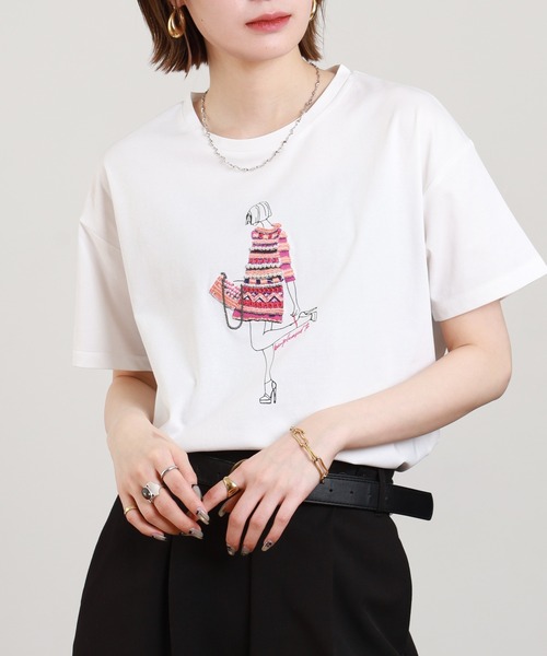 Anna Nicola(アンナニコラ)の「Anna Nicola モデルモチーフ半袖Tシャツ(Tシャツ/カットソー・レディース・サックスブルー/オフホワイト/ブラック・38)」の17枚目の写真