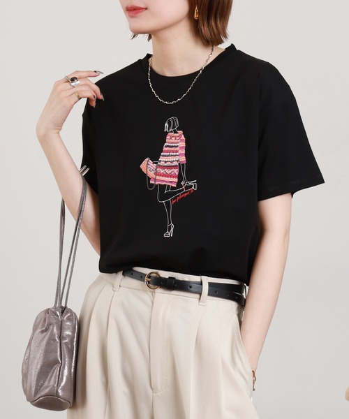 Anna Nicola(アンナニコラ)の「Anna Nicola モデルモチーフ半袖Tシャツ(Tシャツ/カットソー・レディース・サックスブルー/オフホワイト/ブラック・38)」の20枚目の写真