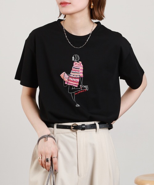 Anna Nicola(アンナニコラ)の「Anna Nicola モデルモチーフ半袖Tシャツ(Tシャツ/カットソー・レディース・サックスブルー/オフホワイト/ブラック・38)」の21枚目の写真