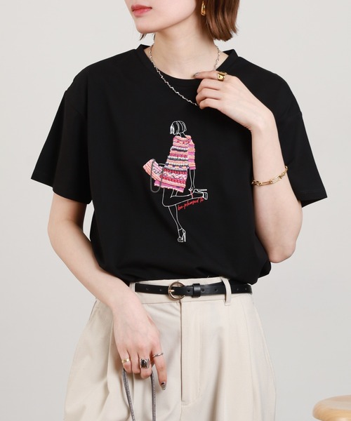 Anna Nicola(アンナニコラ)の「Anna Nicola モデルモチーフ半袖Tシャツ(Tシャツ/カットソー・レディース・サックスブルー/オフホワイト/ブラック・38)」の22枚目の写真