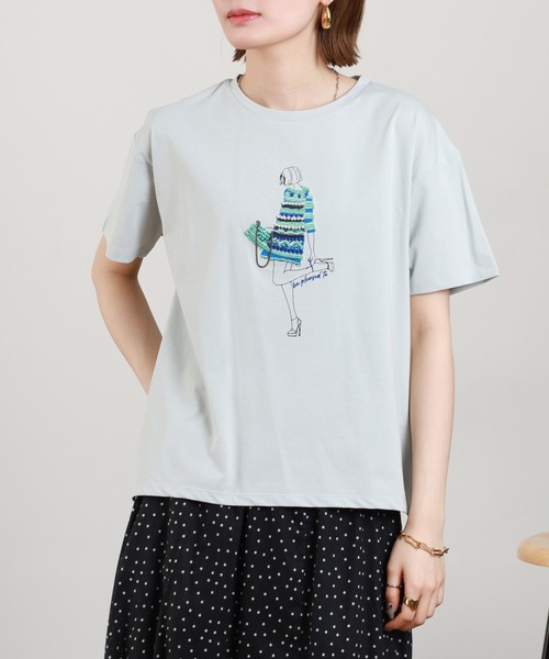 Anna Nicola(アンナニコラ)の「Anna Nicola モデルモチーフ半袖Tシャツ(Tシャツ/カットソー・レディース・サックスブルー/オフホワイト/ブラック・38)」の5枚目の写真