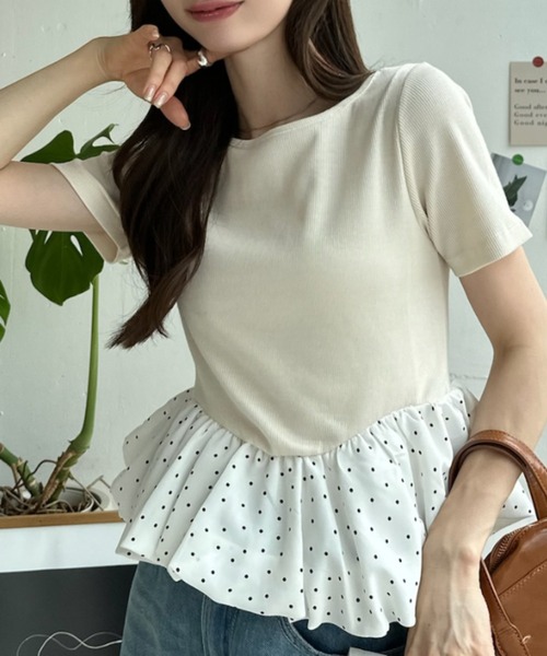 Ada.（エイダ）の「異素材切替 バイカラー ペプラム カットソー（Tシャツ/カットソー・レディース・ブラック×ホワイト/ホワイト系その他/アイボリー/ブラック・FREE）」の15枚目の写真