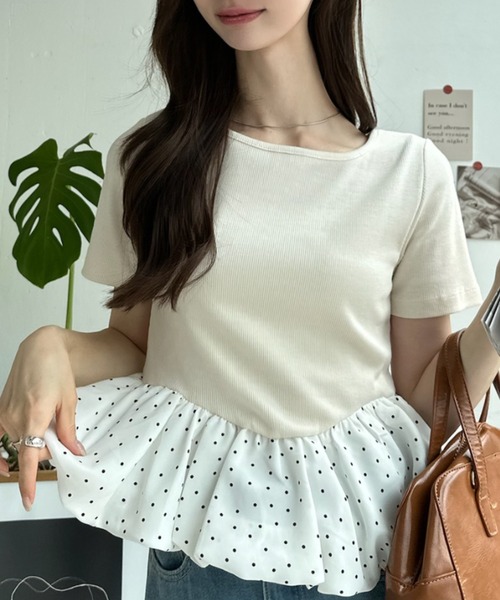 Ada.（エイダ）の「異素材切替 バイカラー ペプラム カットソー（Tシャツ/カットソー・レディース・ブラック×ホワイト/ホワイト系その他/アイボリー/ブラック・FREE）」の16枚目の写真