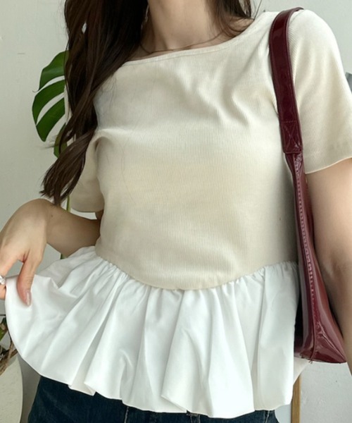 Ada.（エイダ）の「異素材切替 バイカラー ペプラム カットソー（Tシャツ/カットソー・レディース・ブラック×ホワイト/ホワイト系その他/アイボリー/ブラック・FREE）」の10枚目の写真