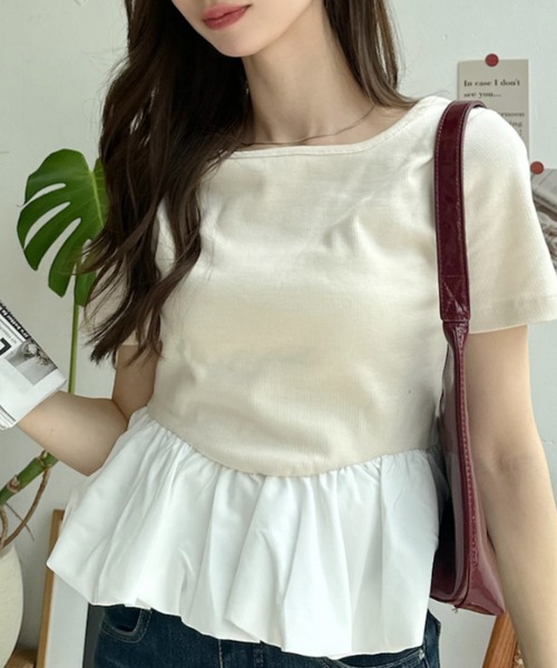 Ada.（エイダ）の「異素材切替 バイカラー ペプラム カットソー（Tシャツ/カットソー・レディース・ブラック×ホワイト/ホワイト系その他/アイボリー/ブラック・FREE）」の5枚目の写真