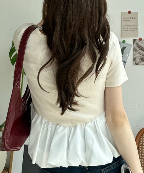 Ada.（エイダ）の「異素材切替 バイカラー ペプラム カットソー（Tシャツ/カットソー・レディース・ブラック×ホワイト/ホワイト系その他/アイボリー/ブラック・FREE）」の7枚目の写真