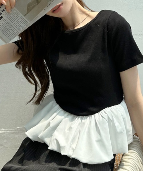 Ada.（エイダ）の「異素材切替 バイカラー ペプラム カットソー（Tシャツ/カットソー・レディース・ブラック×ホワイト/ホワイト系その他/アイボリー/ブラック・FREE）」の22枚目の写真