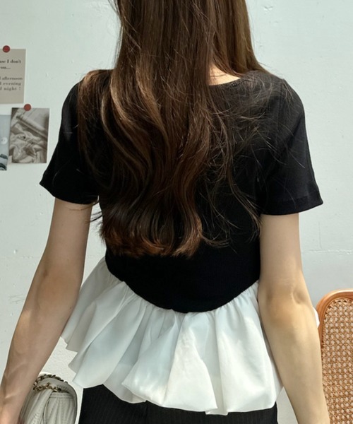 Ada.（エイダ）の「異素材切替 バイカラー ペプラム カットソー（Tシャツ/カットソー・レディース・ブラック×ホワイト/ホワイト系その他/アイボリー/ブラック・FREE）」の19枚目の写真