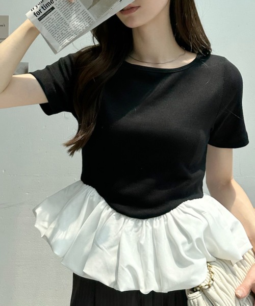 Ada.（エイダ）の「異素材切替 バイカラー ペプラム カットソー（Tシャツ/カットソー・レディース・ブラック×ホワイト/ホワイト系その他/アイボリー/ブラック・FREE）」の18枚目の写真
