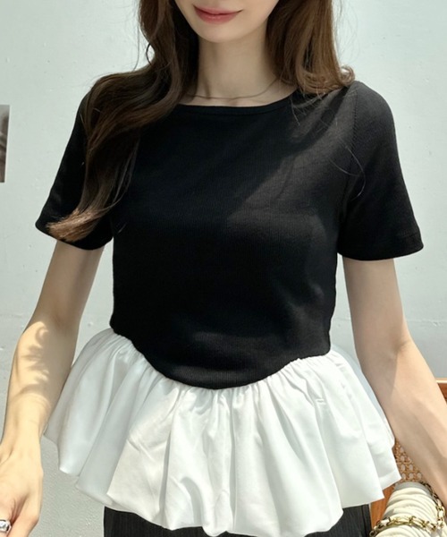 Ada.（エイダ）の「異素材切替 バイカラー ペプラム カットソー（Tシャツ/カットソー・レディース・ブラック×ホワイト/ホワイト系その他/アイボリー/ブラック・FREE）」の20枚目の写真