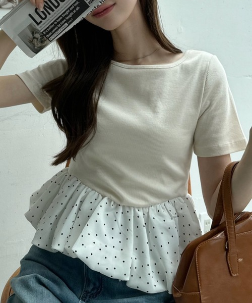Ada.（エイダ）の「異素材切替 バイカラー ペプラム カットソー（Tシャツ/カットソー・レディース・ブラック×ホワイト/ホワイト系その他/アイボリー/ブラック・FREE）」の12枚目の写真