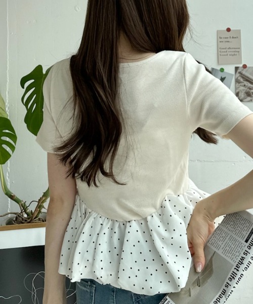 Ada.（エイダ）の「異素材切替 バイカラー ペプラム カットソー（Tシャツ/カットソー・レディース・ブラック×ホワイト/ホワイト系その他/アイボリー/ブラック・FREE）」の14枚目の写真