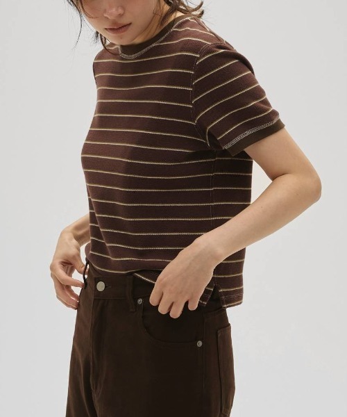 TODAYFUL(トゥデイフル)の「【TODAYFUL/トゥデイフル】Border Ringer Tee/ボーダーリンガーT(Tシャツ/カットソー・レディース・ダークグレー/ブラウン・FREE)」の7枚目の写真