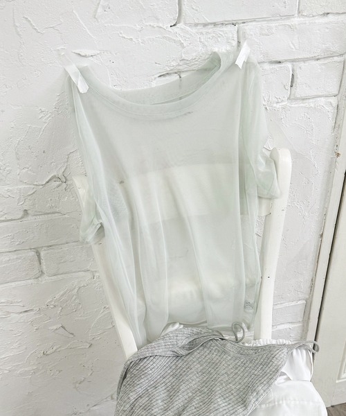 LiLIN(リリン)の「ソリッドカラー クルーネック シアー 半袖 Tシャツ(Tシャツ/カットソー・レディース・ミント/ホワイト/グレー/ピンク・FREE)」の1枚目の写真